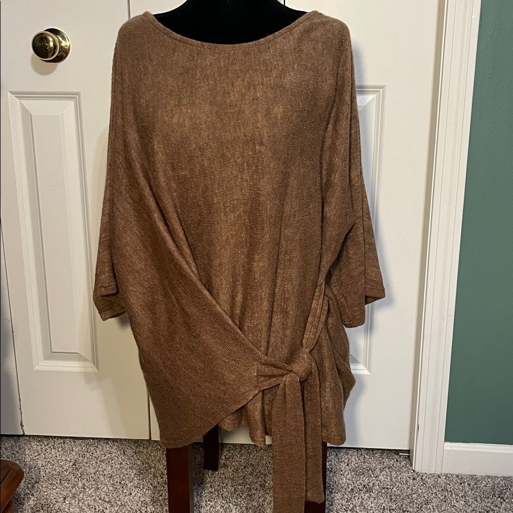 Gilli Angora Blend Brown Side Tie Waist Knit Tunic Dolman Sleeves NWOT M